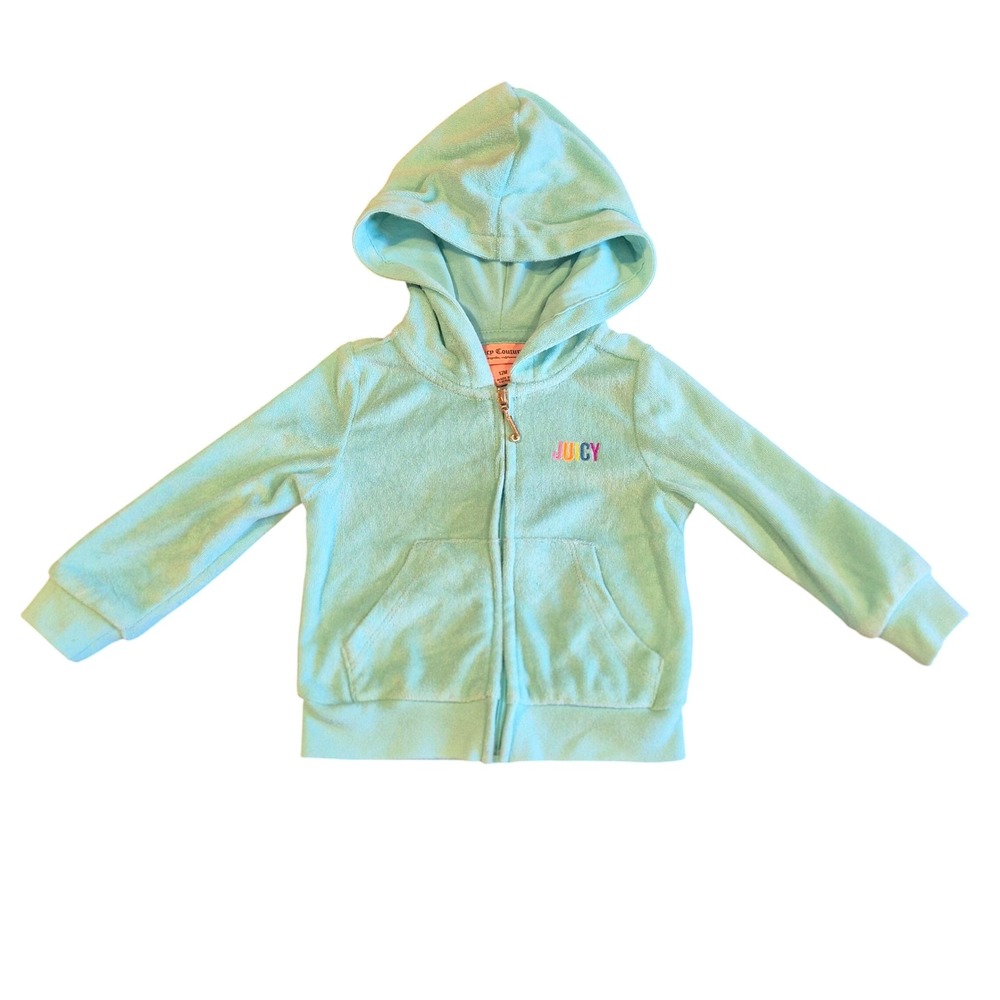 Juicy Couture Baby Girl Aqua Blue Terry Cloth Studded Zip Up Hoodie 12M